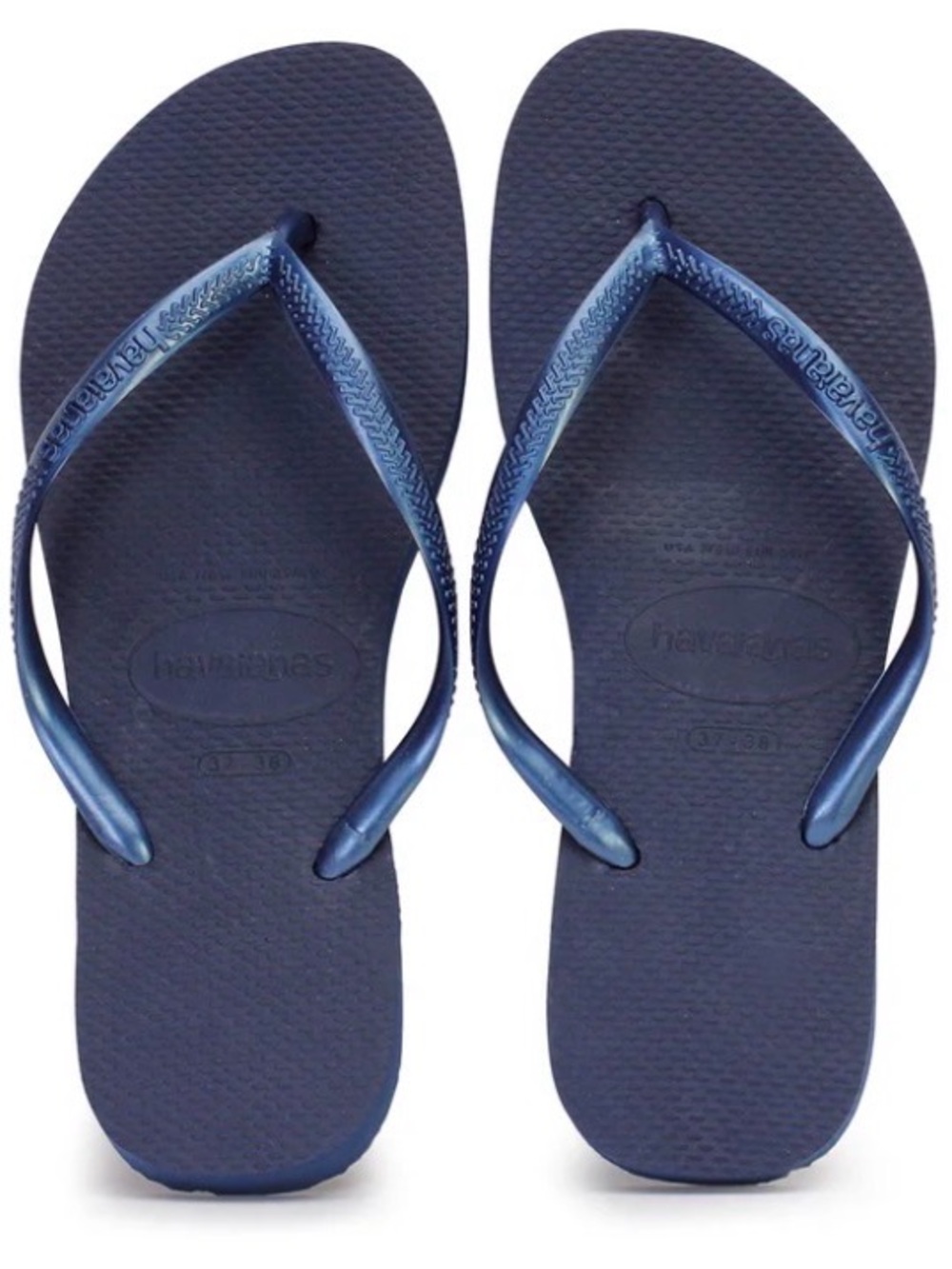🔹 Havaianas Metallic Navy Blue Slim Flip Flop Sandal Womens Sz 7 - 8 Sz 37 - 38